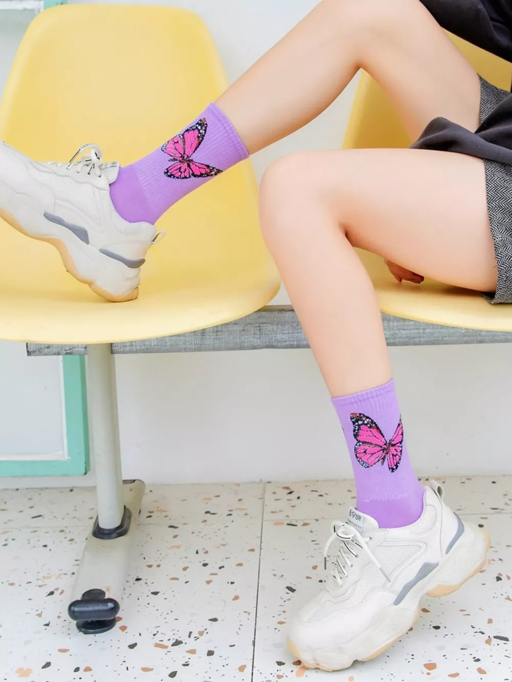 Butterfly Print Crew Socks, image 11