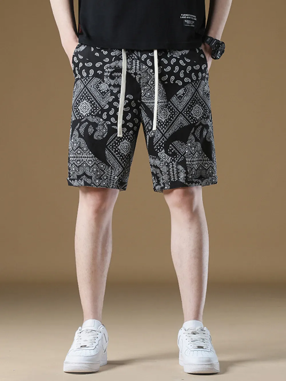 Men's Plus Size Printed Drawstring Shorts