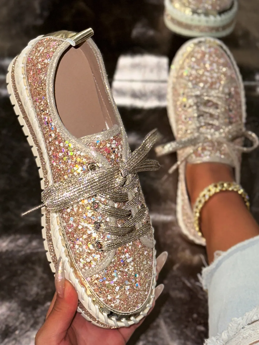 Lace Up Round Toe Platform Sneakers, image 2