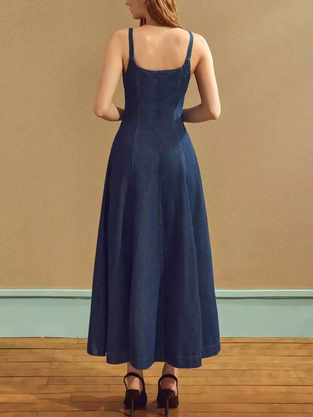 Square Neck A-Line Denim Dress, image 4