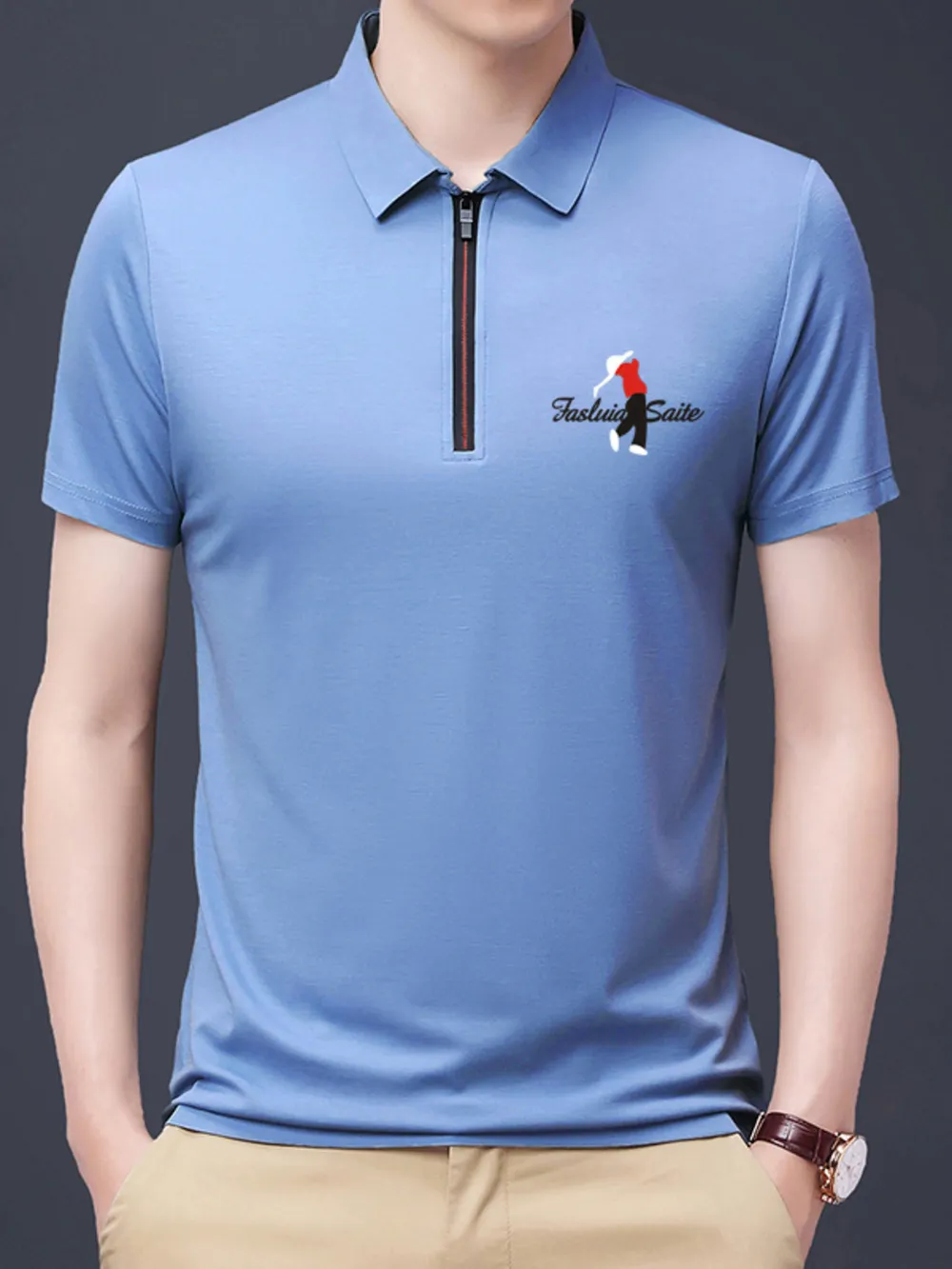 Men's Plus Size Half-Zip Short Sleeve Polo, image 8