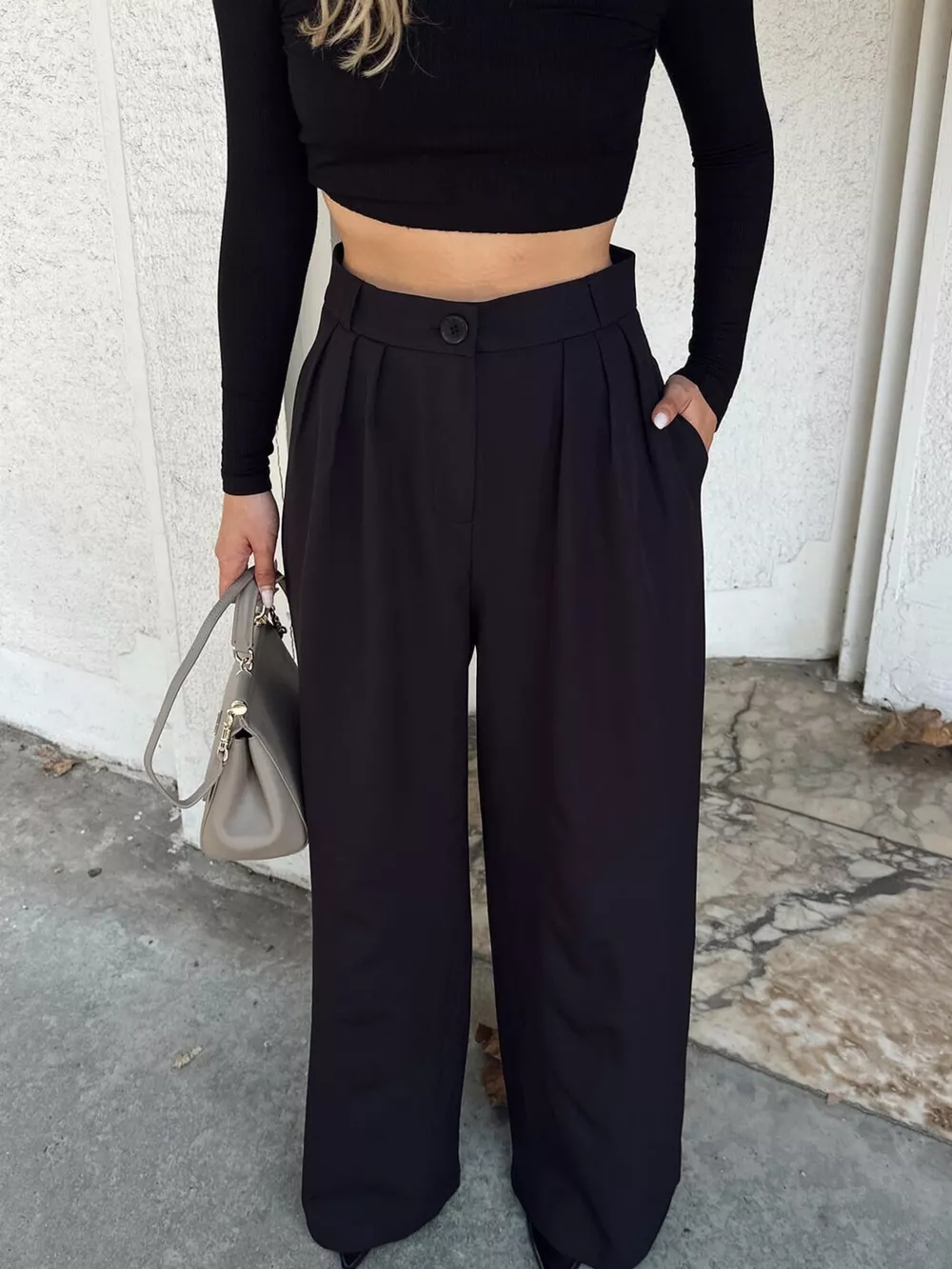 High-Waisted Pleated Wide-Leg Pants