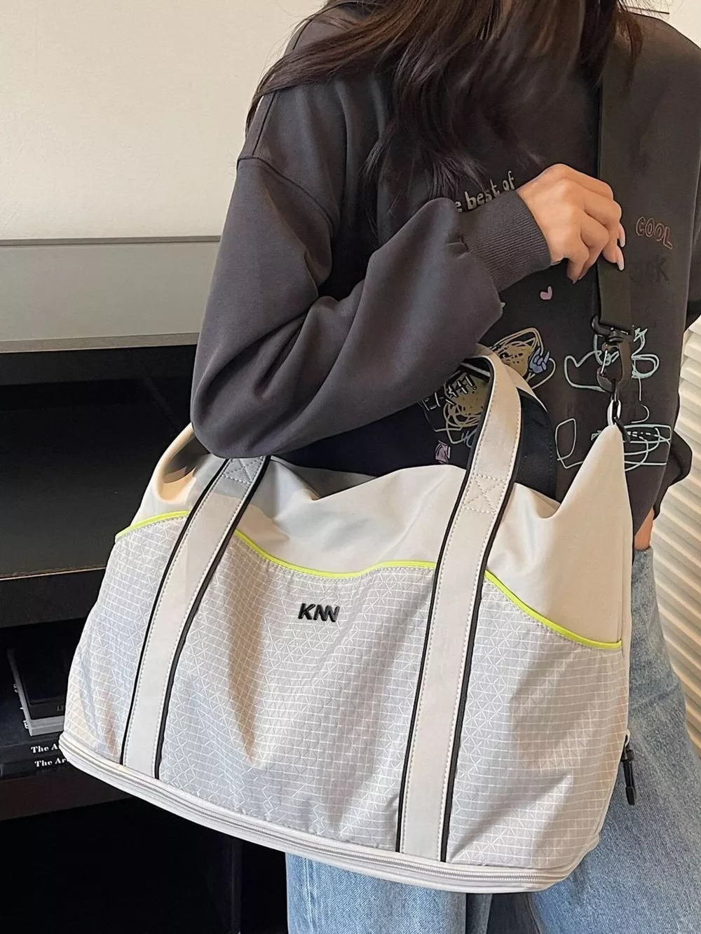 Grid Pattern Duffel Bag, image 4