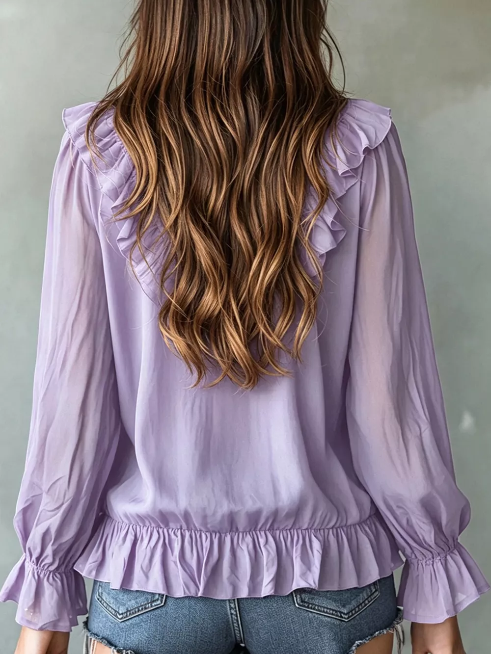 Ruffle V-Neck Long Sleeve Blouse, image 17