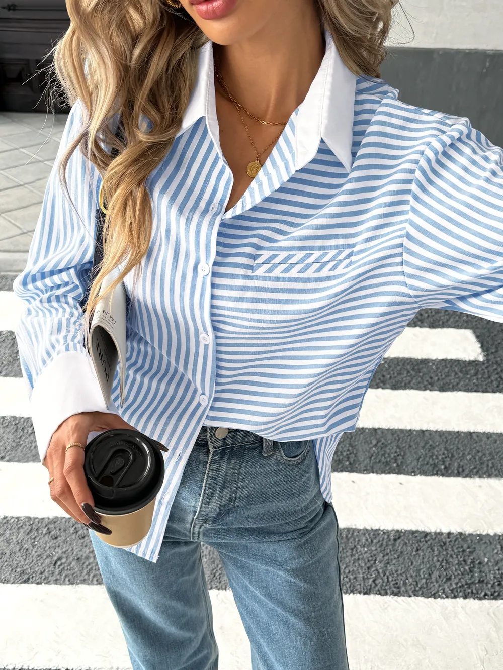 Striped Oversized Button-Up Shirt, image 4