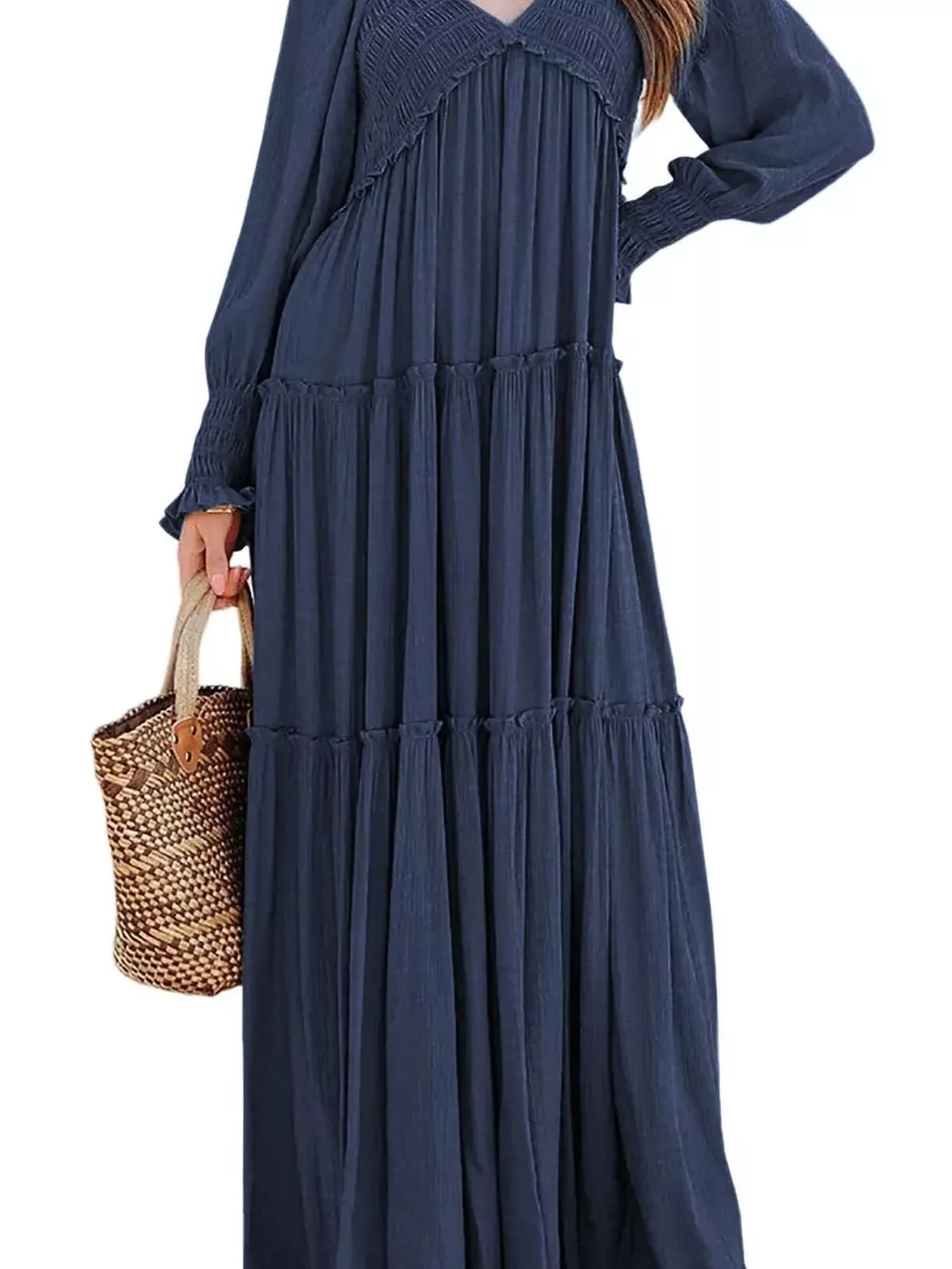 V-Neck Long Sleeve Tiered Maxi Dress, image 23