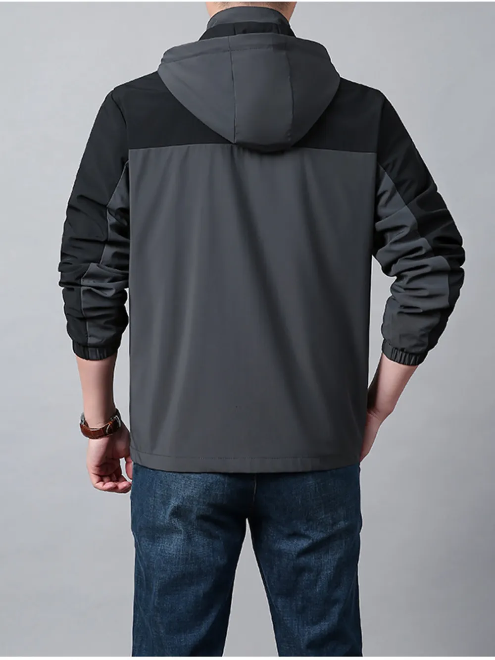 Men's Plus Size Hooded Colorblock Lightweight Jacket, image 2