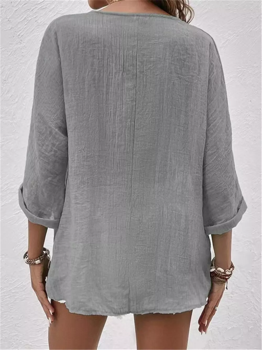 Full Size Casual V-Neck Button-Down Blouse Plus Size, image 7