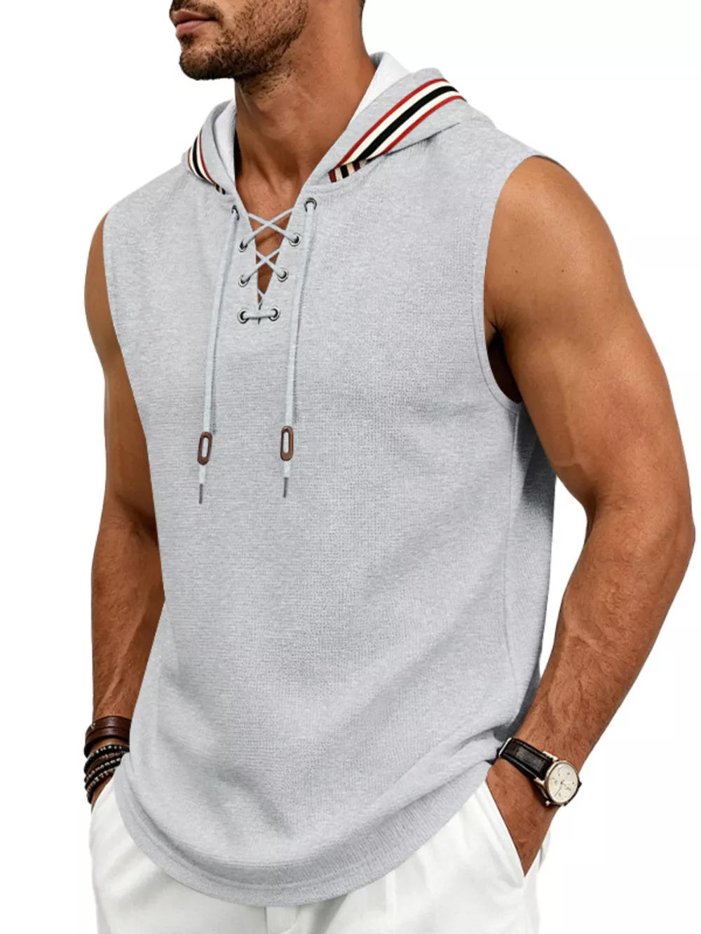 Men's Full Size Lace Up Hooded Vest Plus Size, image 11