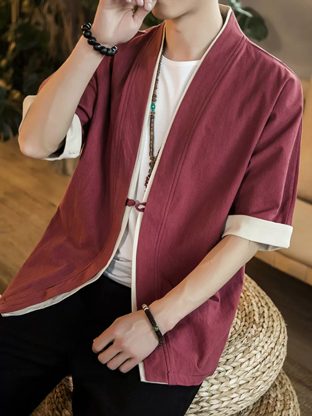 Men's Plus Size Contrast Trim Half Sleeve Shirt, image 3