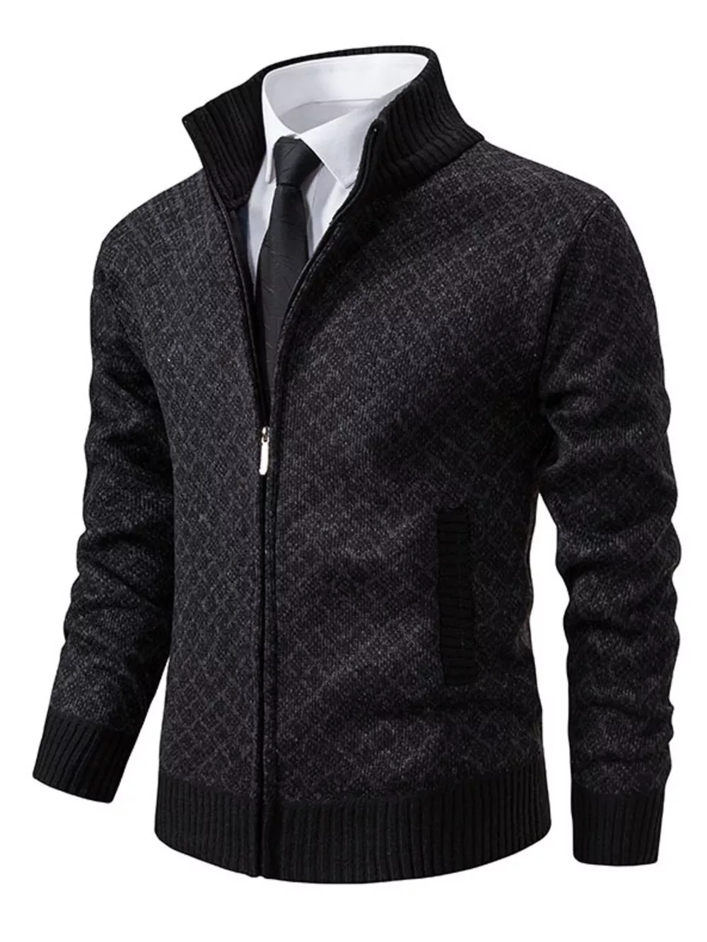 Men's Plus Size Textured Zip-Up Cardigan
