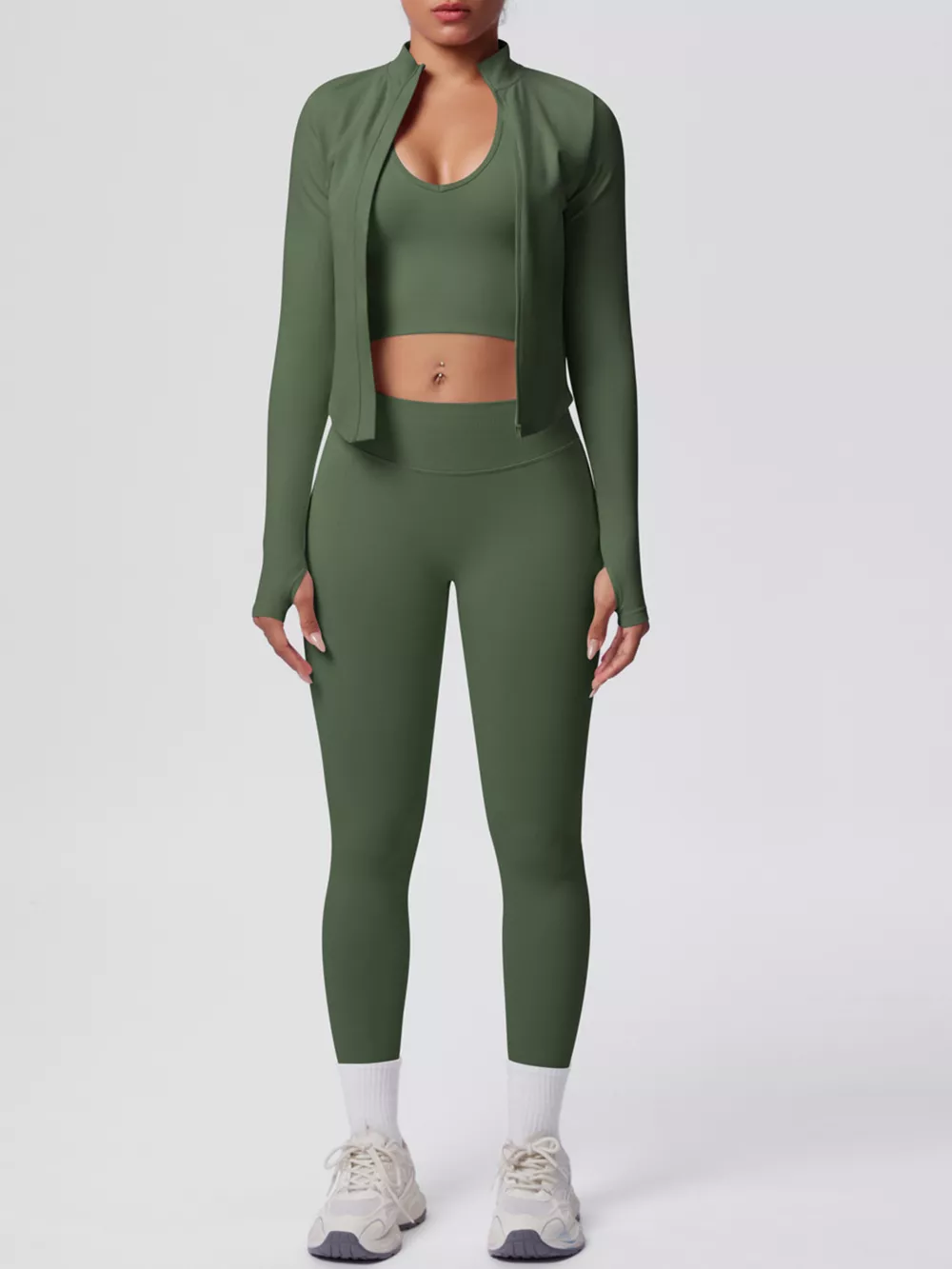Tank & Zip-Up Jacket and Leggings Three-Piece Active Set, image 27