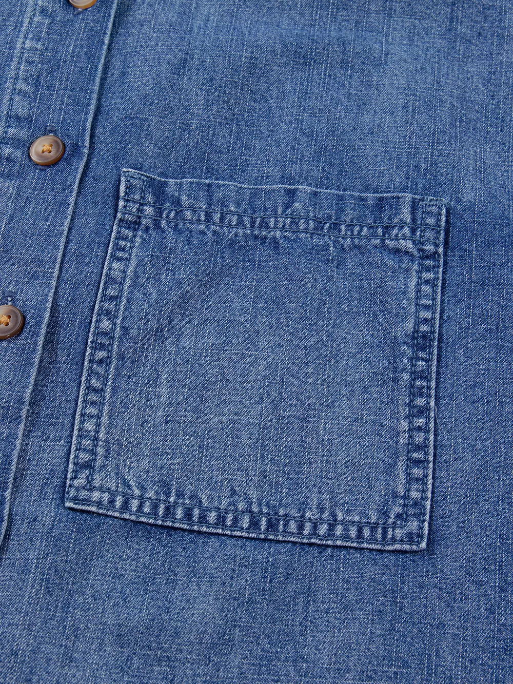 Three Quarter Sleeve Button Front Loose Denim Shirt, image 11