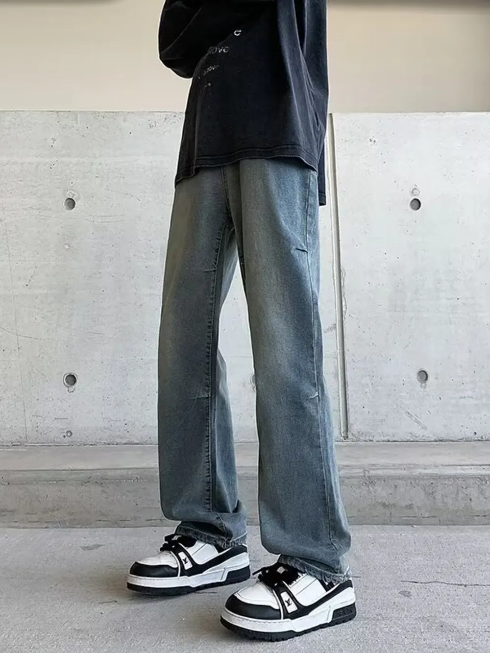 Men's Plus Size Vintage Wash Wide Leg Jeans, image 5