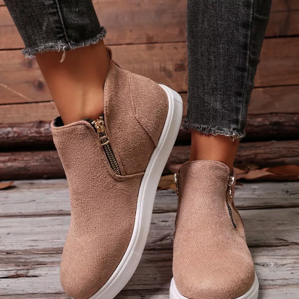 Suede Ankle Boots with Side Zipper, image 6
