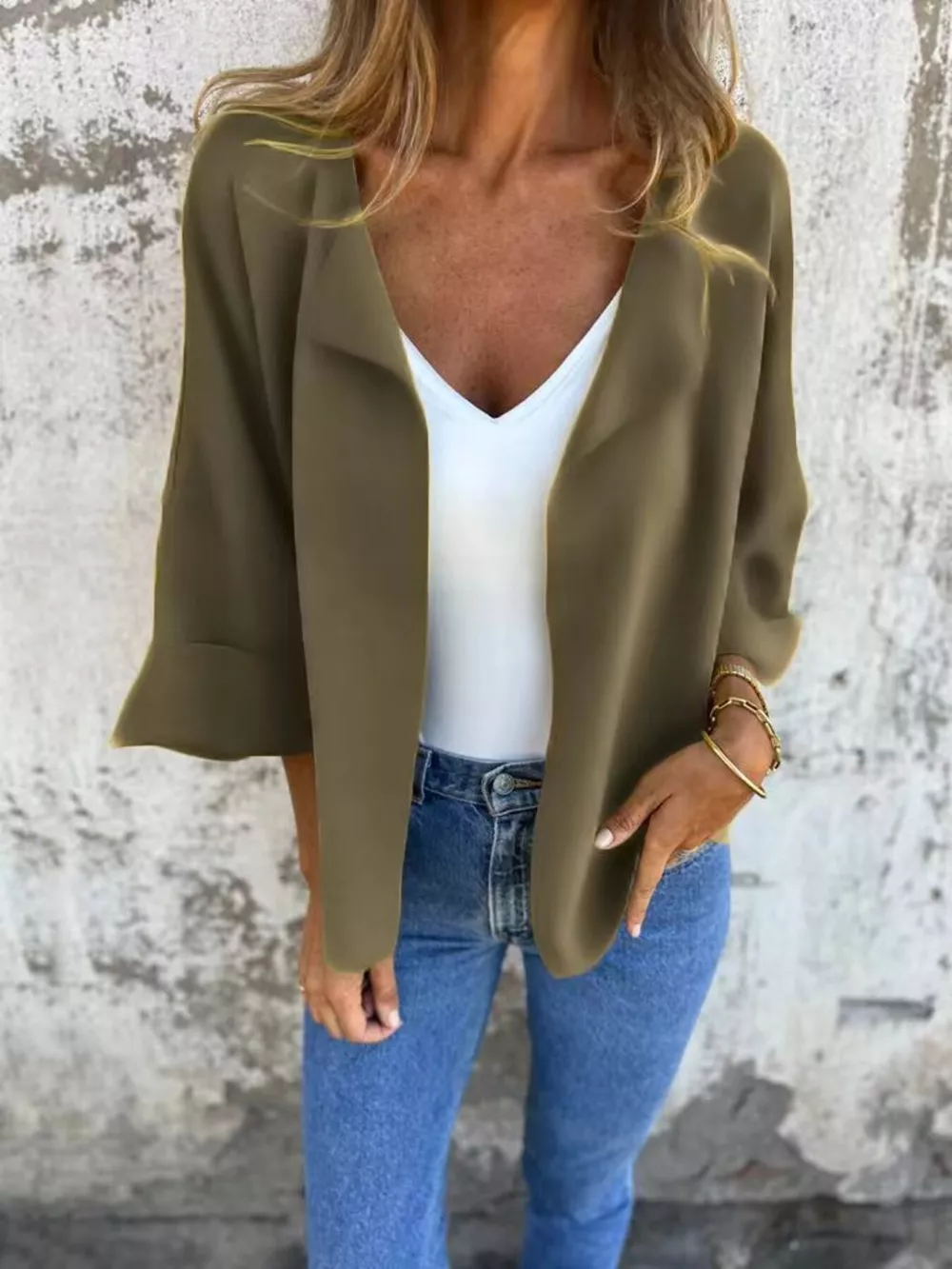 Full Size Open Front 3/4 Sleeve Casual Cardigan Plus Size, image 21