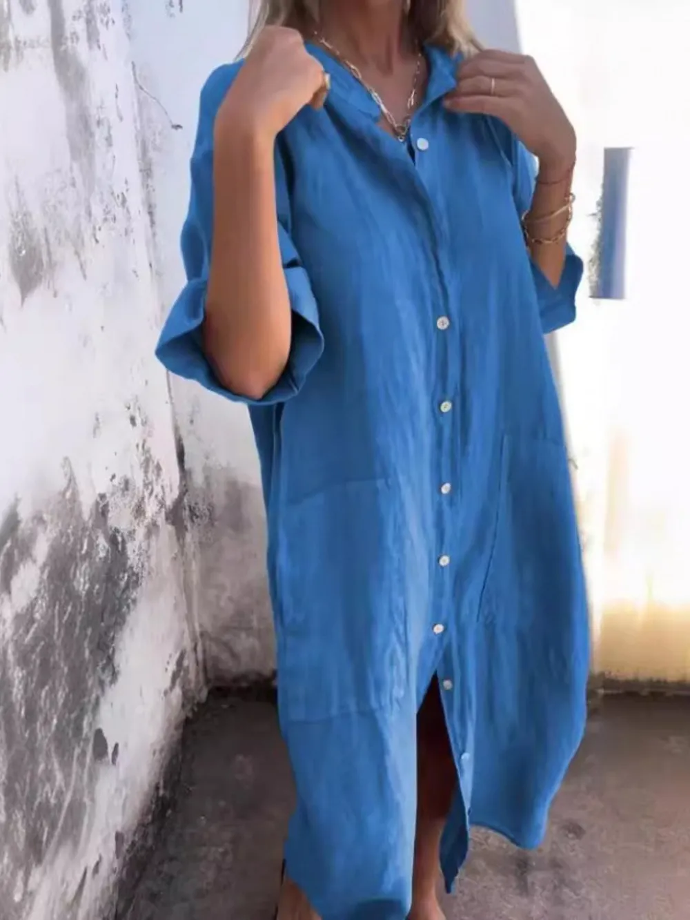 Full Size Casual Linen Button-Down Shirt Dress Plus Size, image 21
