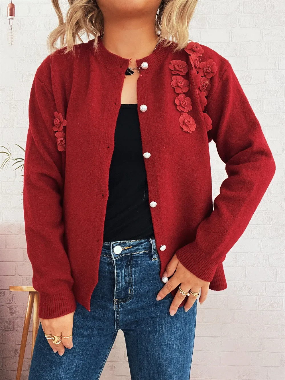 Flower Button Up Long Sleeve Cardigan, image 2