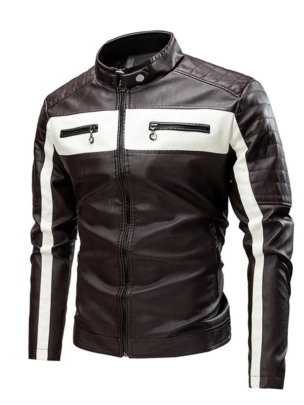 Men's Plus Size Contrast Zip Up Long Sleeve Jacket, image 4