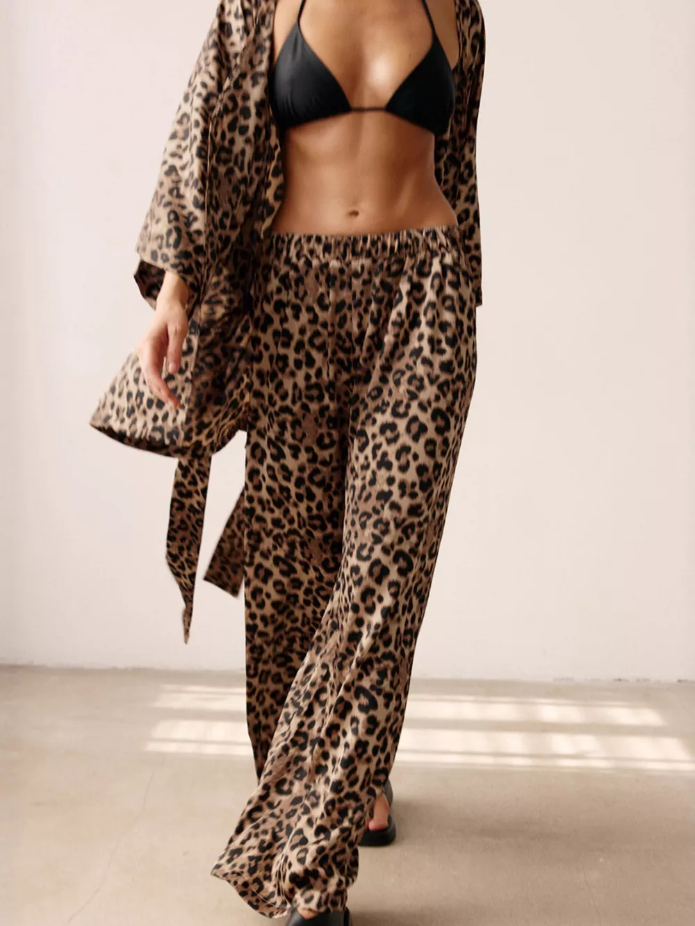 Leopard Cardigan and Wide Leg Pants Lounge Set, image 4