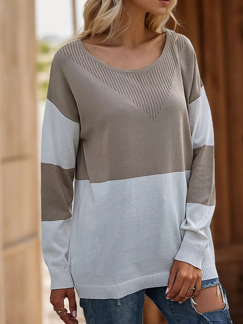 Color Block V-Neck Knit Top, image 8