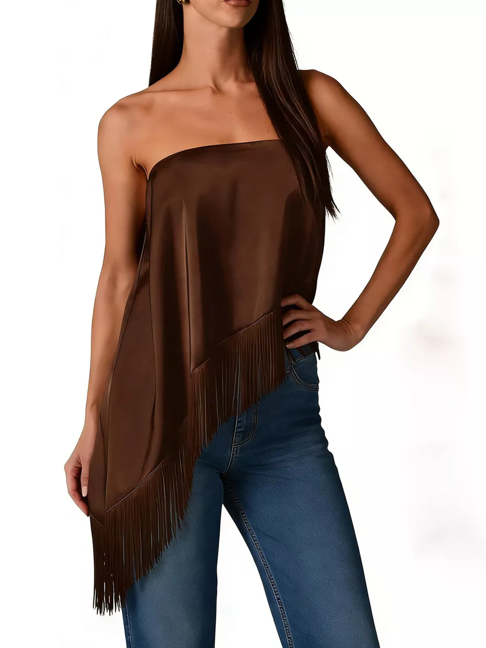 Asymmetric Fringe Tube Top