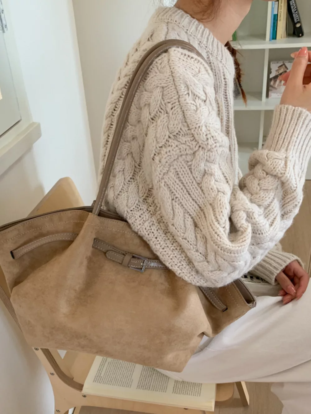 Solid Color Buckle Tote Bag, image 13