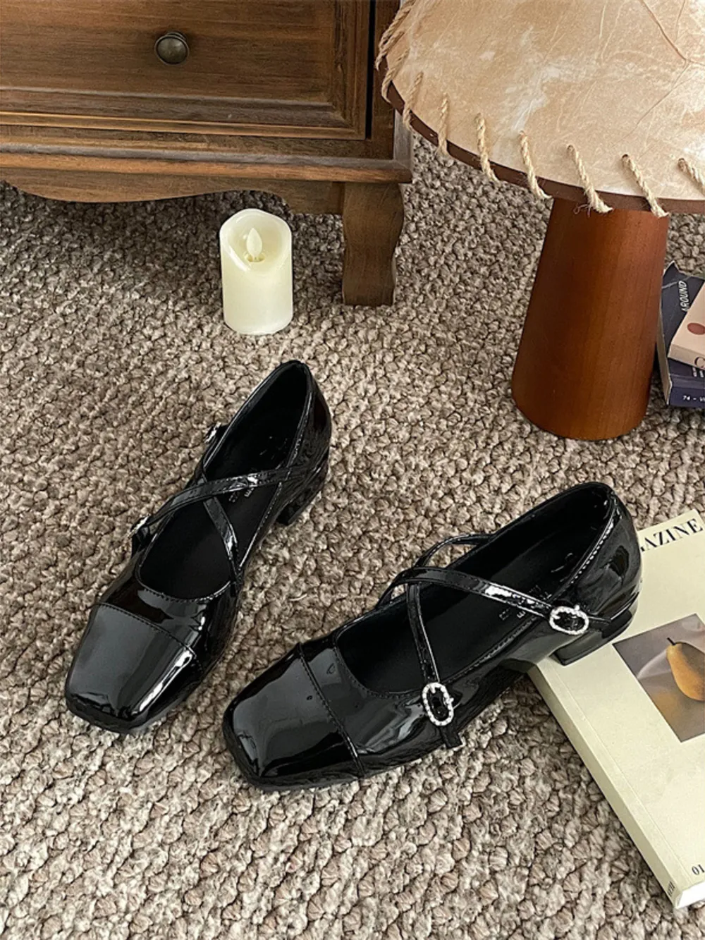Crisscross Buckle Square Toe Mary Jane Loafers