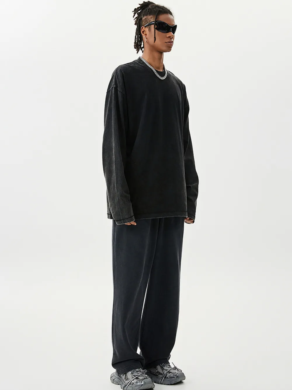Men's Washed Round Neck Long Sleeve T-Shirt, image 11