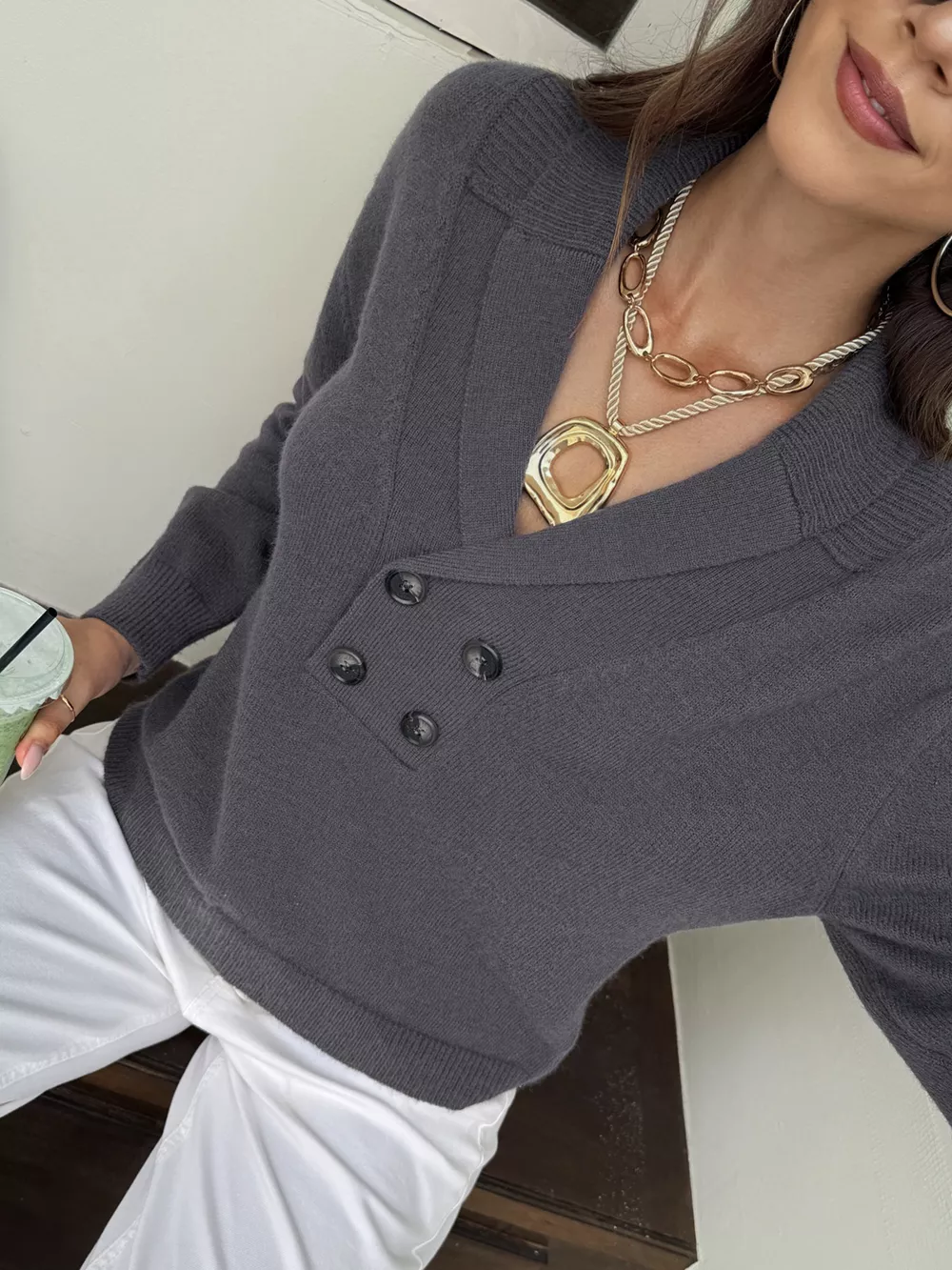 Double-Breasted Shawl Collar Sweater, image 2