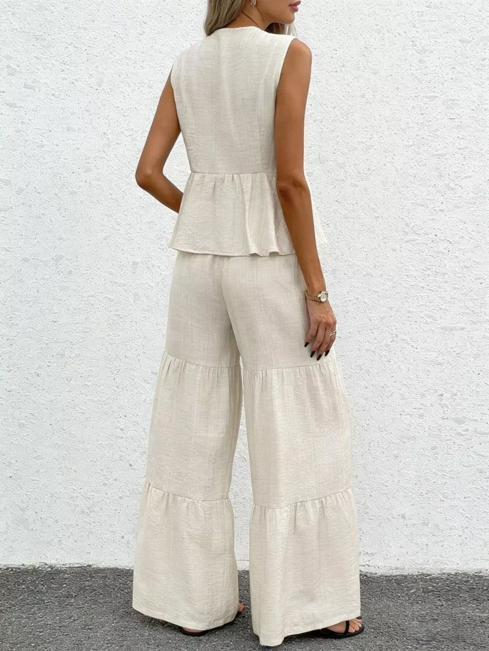 Sleeveless Tie-Front Top and Wide Leg Pants Set, image 5