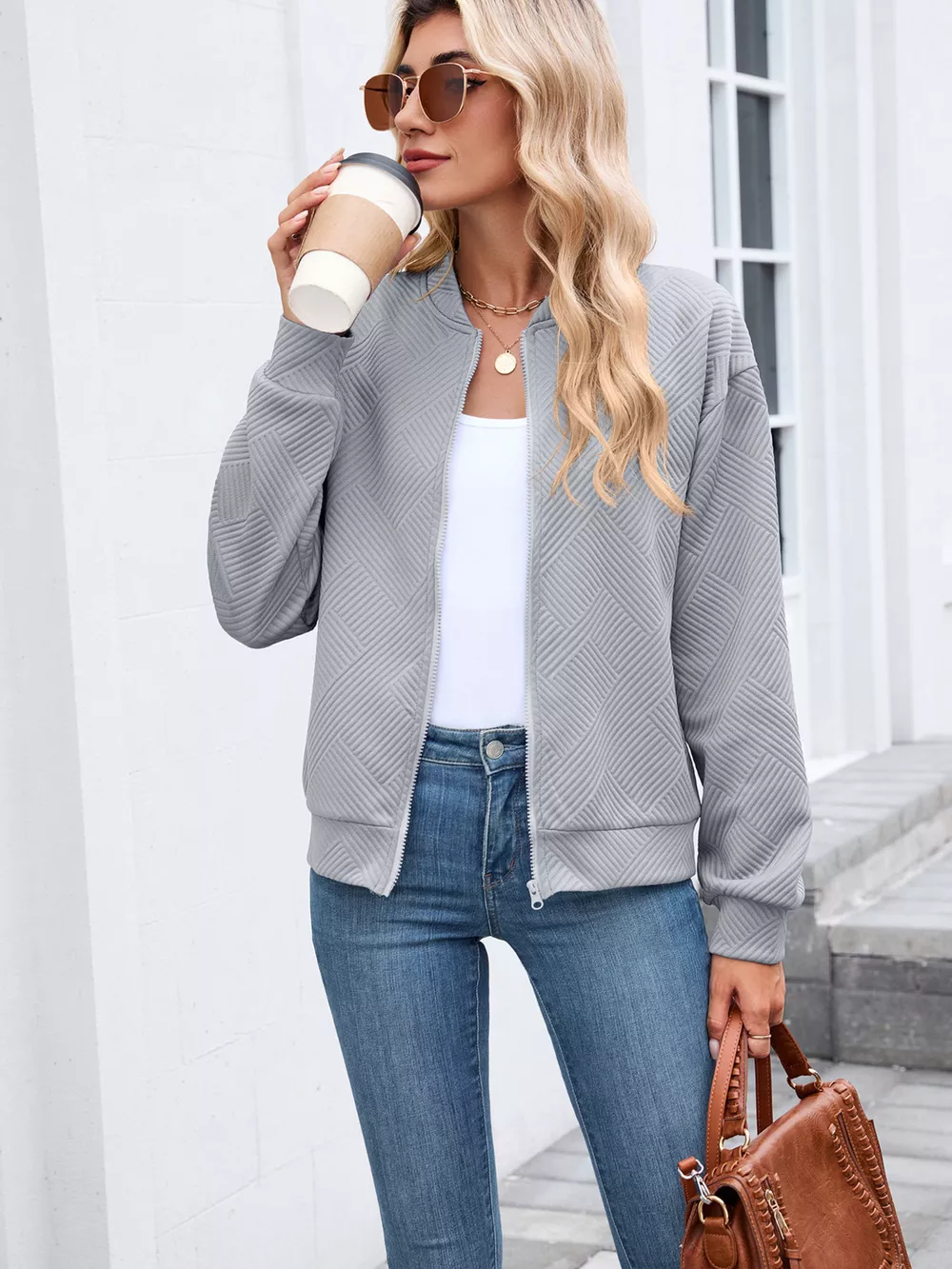 Textured Zip Up Jacket, image 4