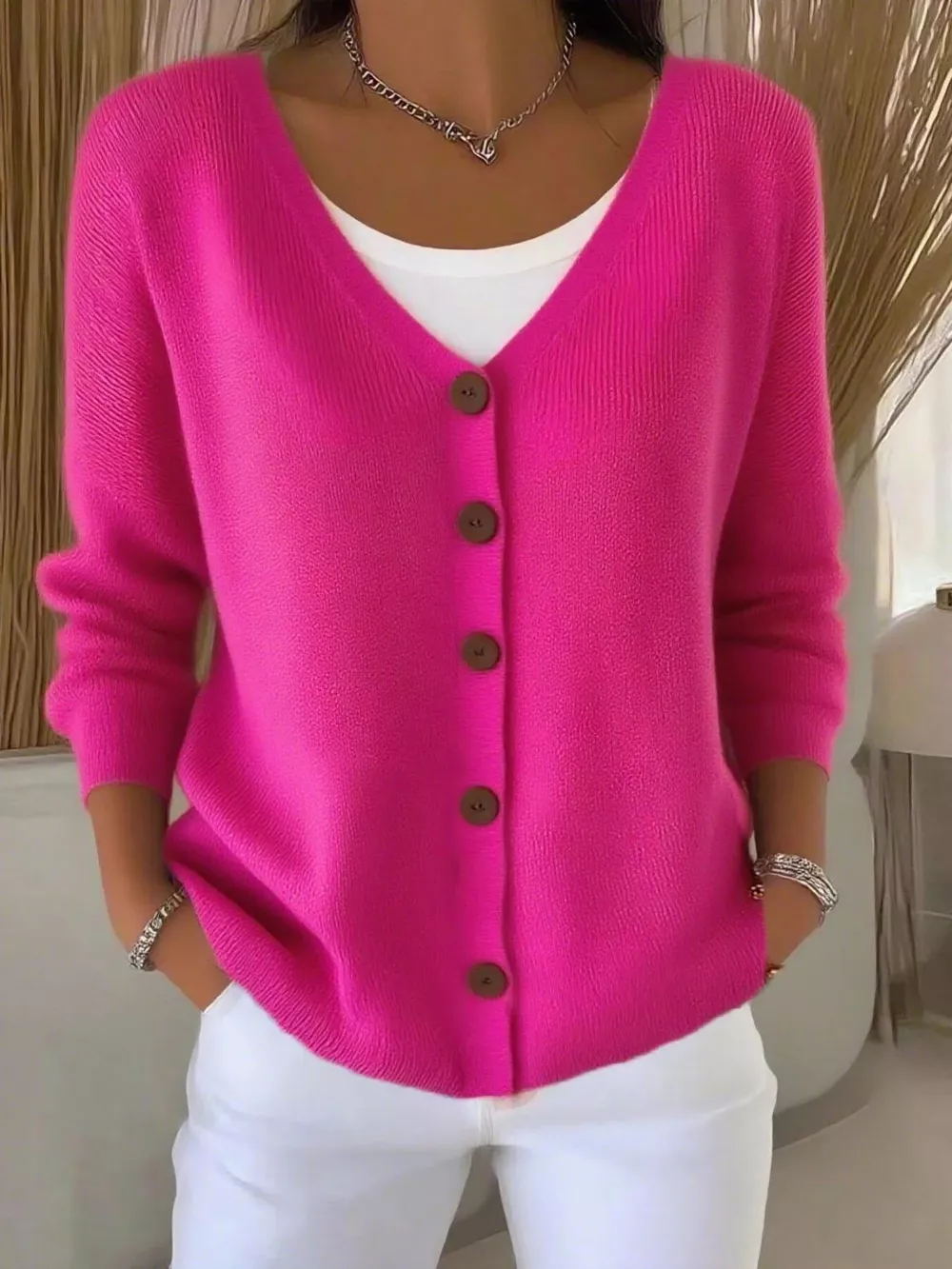 Full Size V-Neck Button-Down Knit Cardigan Plus Size, image 16