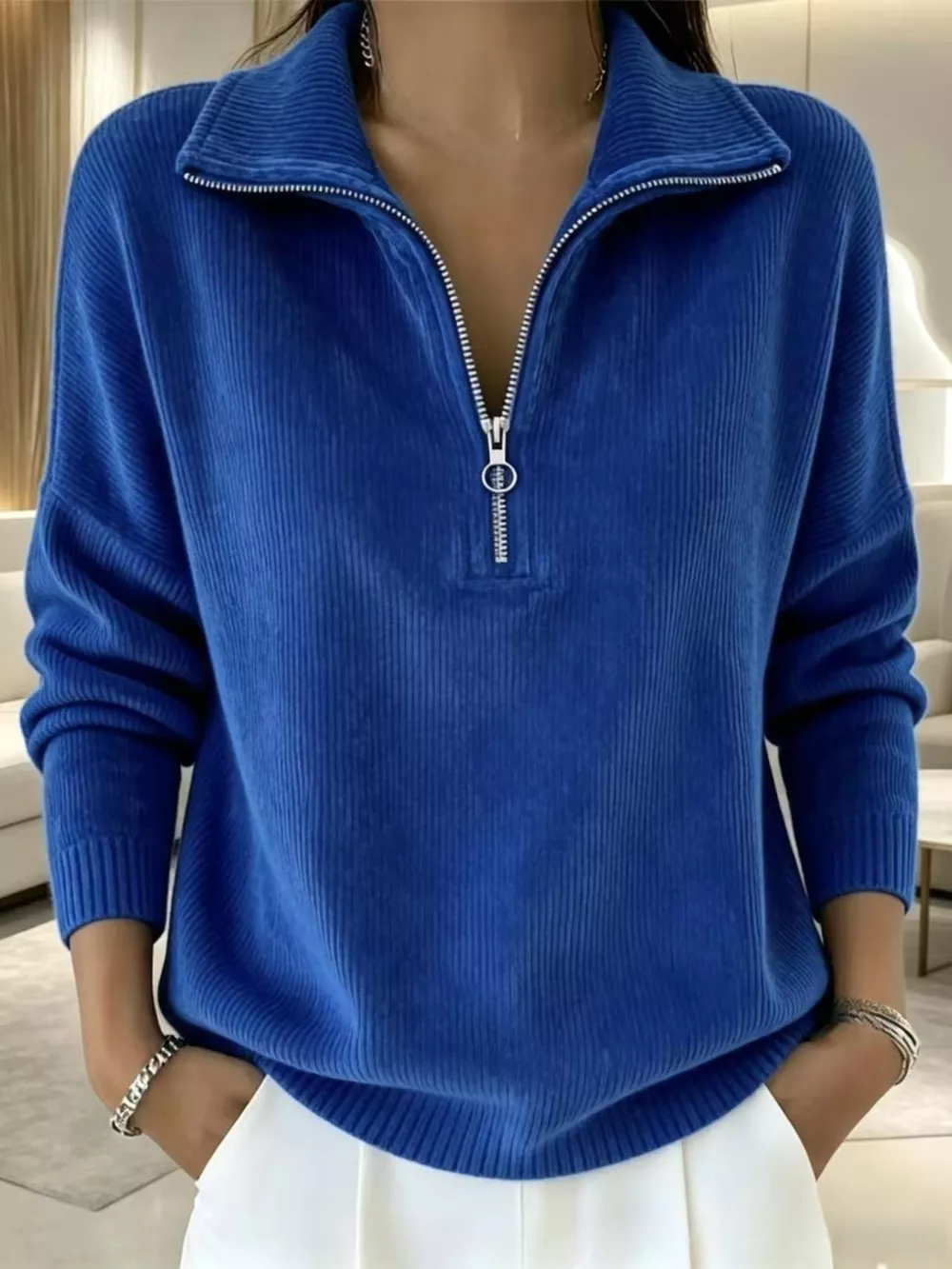 Full Size Corduroy Quarter-Zip Sweatshirt Plus Size, image 2