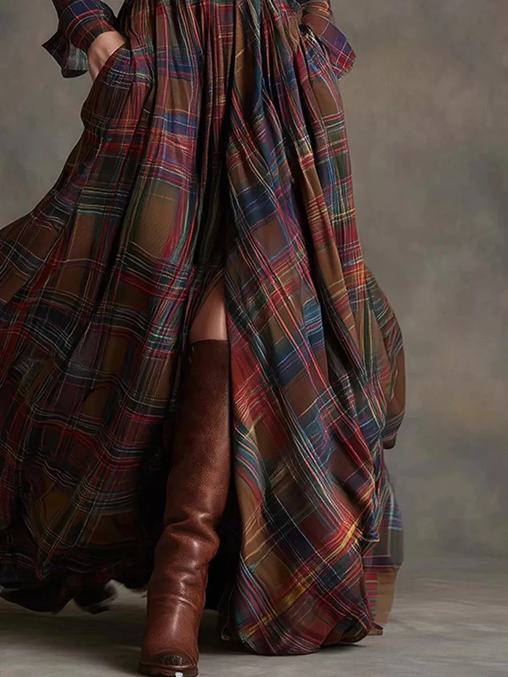 Full Size Plaid Long Sleeve Shirt Maxi Dress Plus Size, image 4