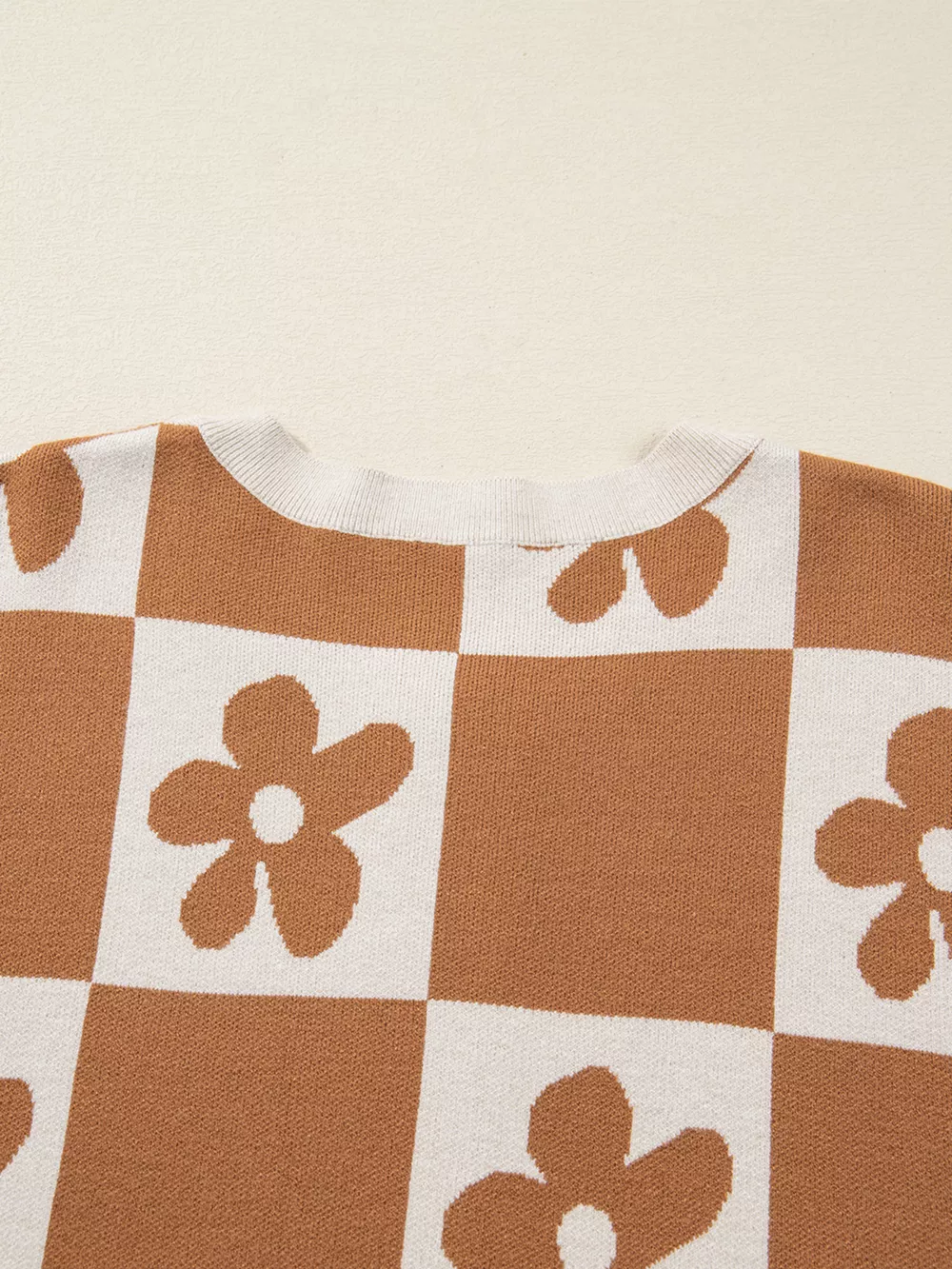 Flower Plaid Henley Baggy Sweater, image 4