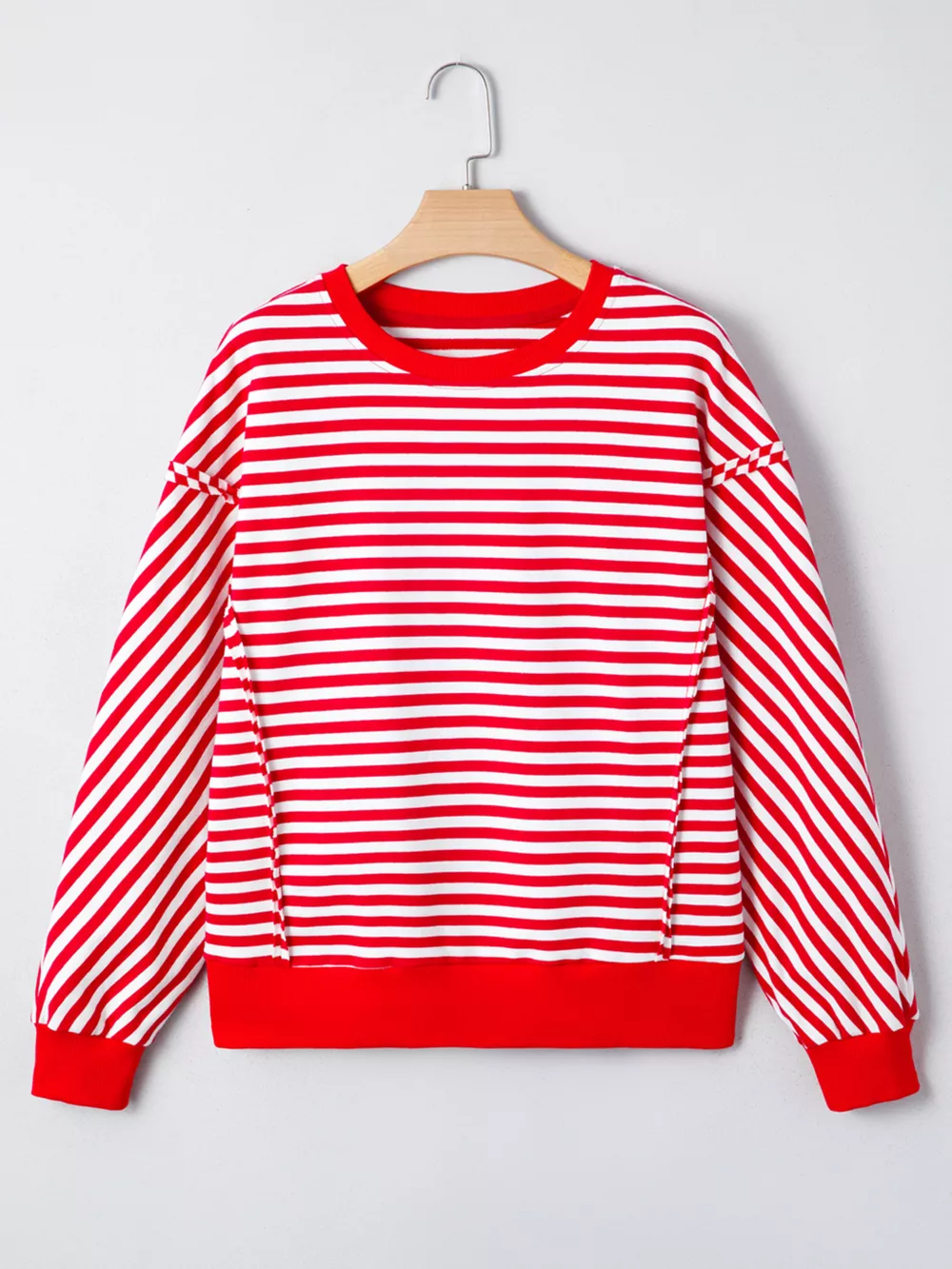 Stripe Exposed Seam Drop Shoulder Casual Top, image 5