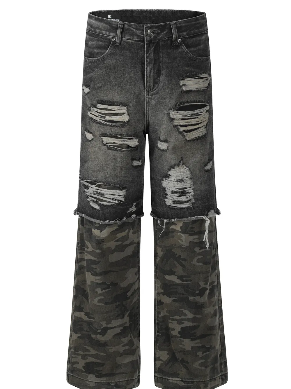 Men's Distressed Camouflage Patchwork Loose Fit Jeans