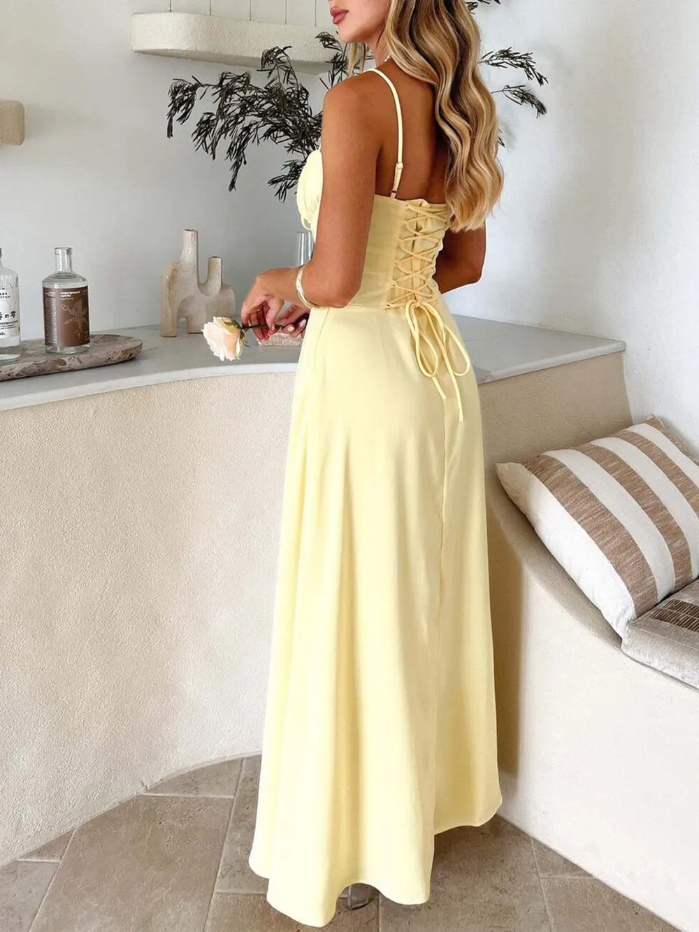 Lace-Up Solid Cami Dress, image 6