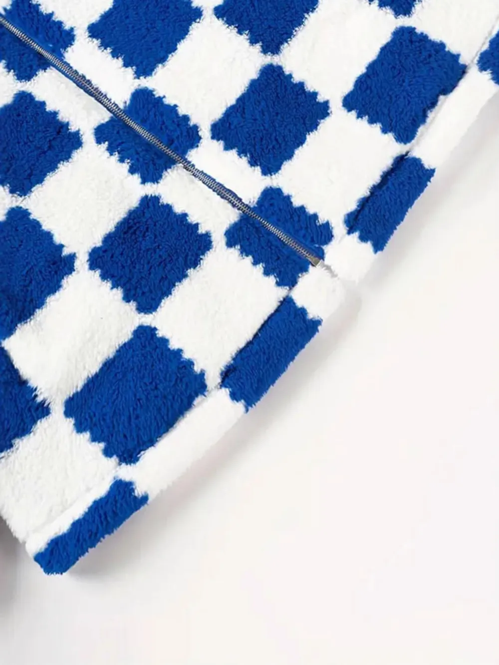 Checkered Fleece Oversized Zip Up Jacket, image 6