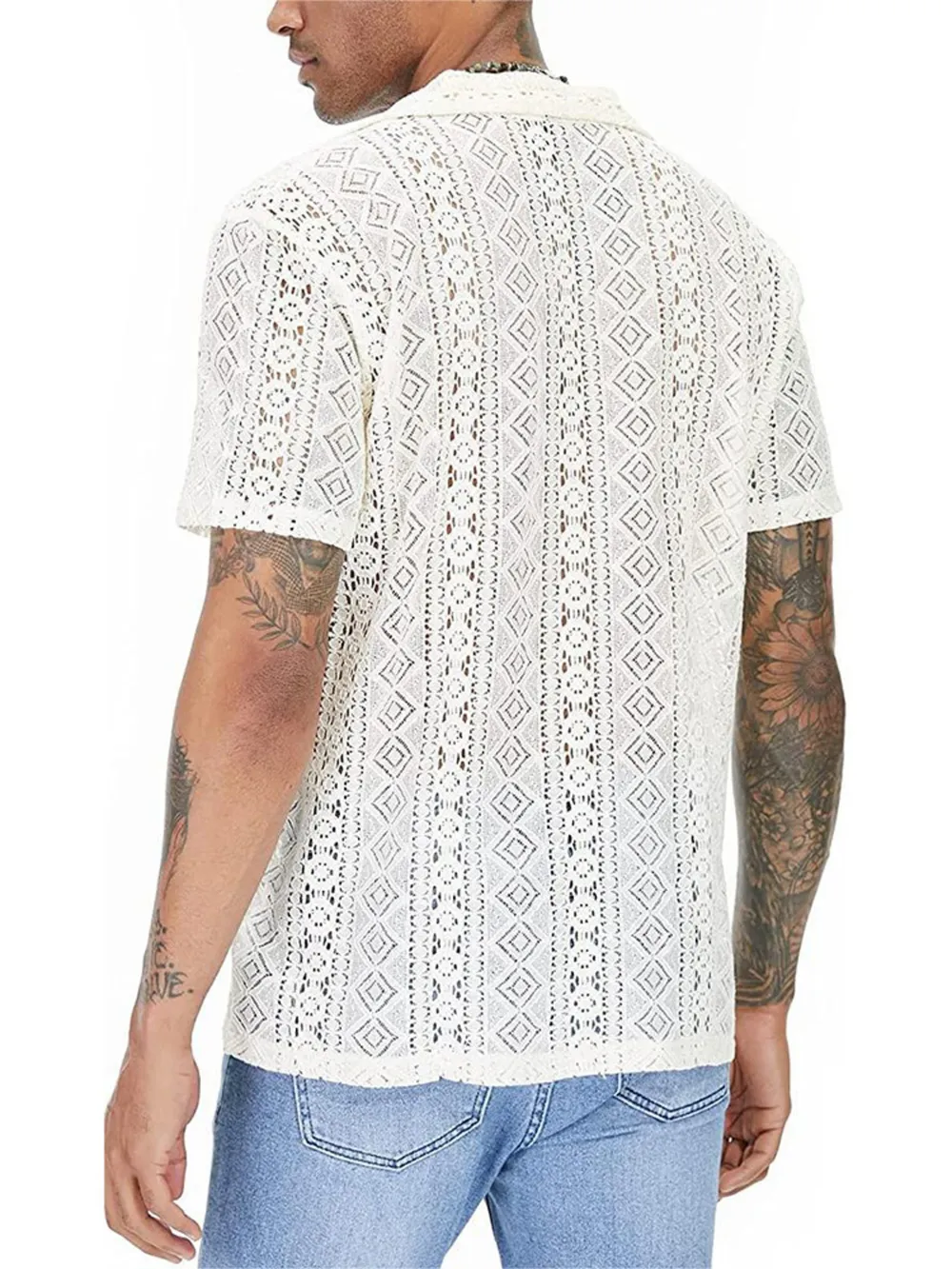 Men's Full Size Lace Button Up Short Sleeve Shirt Plus Size, image 5