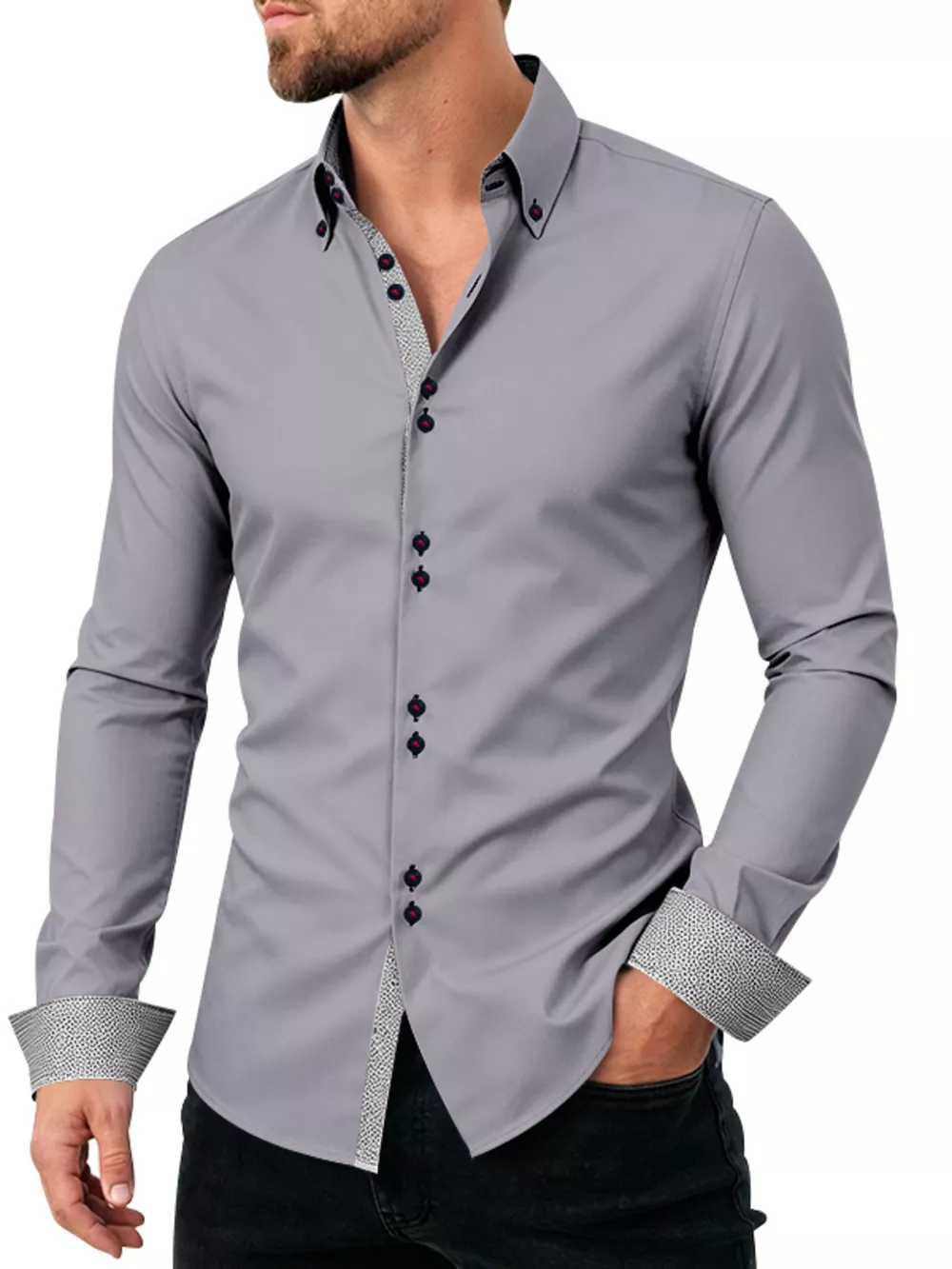 Men's Full Size Slim Fit Contrast Trim Shirt Plus Size, image 6