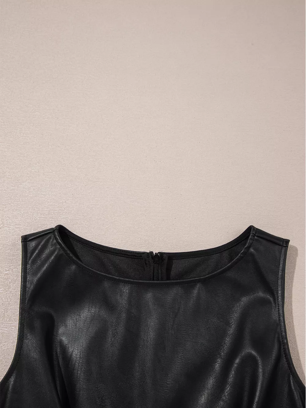 Vegan Leather Sleeveless Mini Dress, image 8