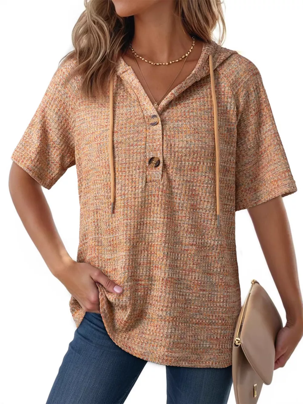 Drawstring Short Sleeve Hooded Top, image 22