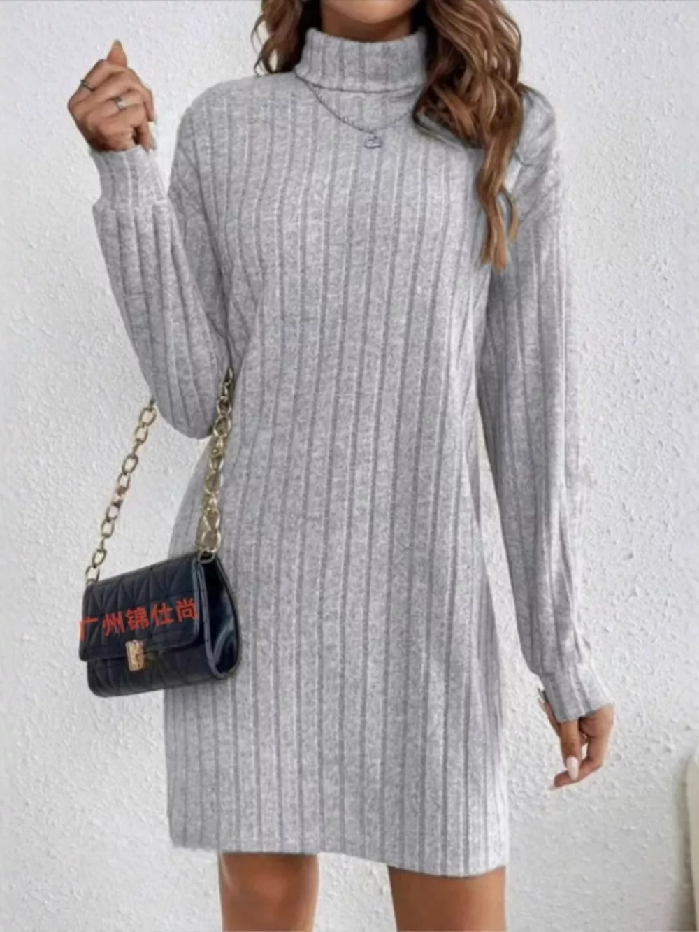 Ribbed Knit Turtleneck Mini Dress, image 13