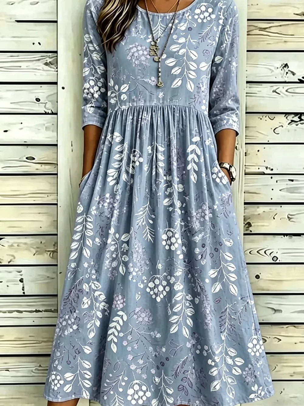 Full Size Printed Midi Dress with Pockets Plus Size, image 4