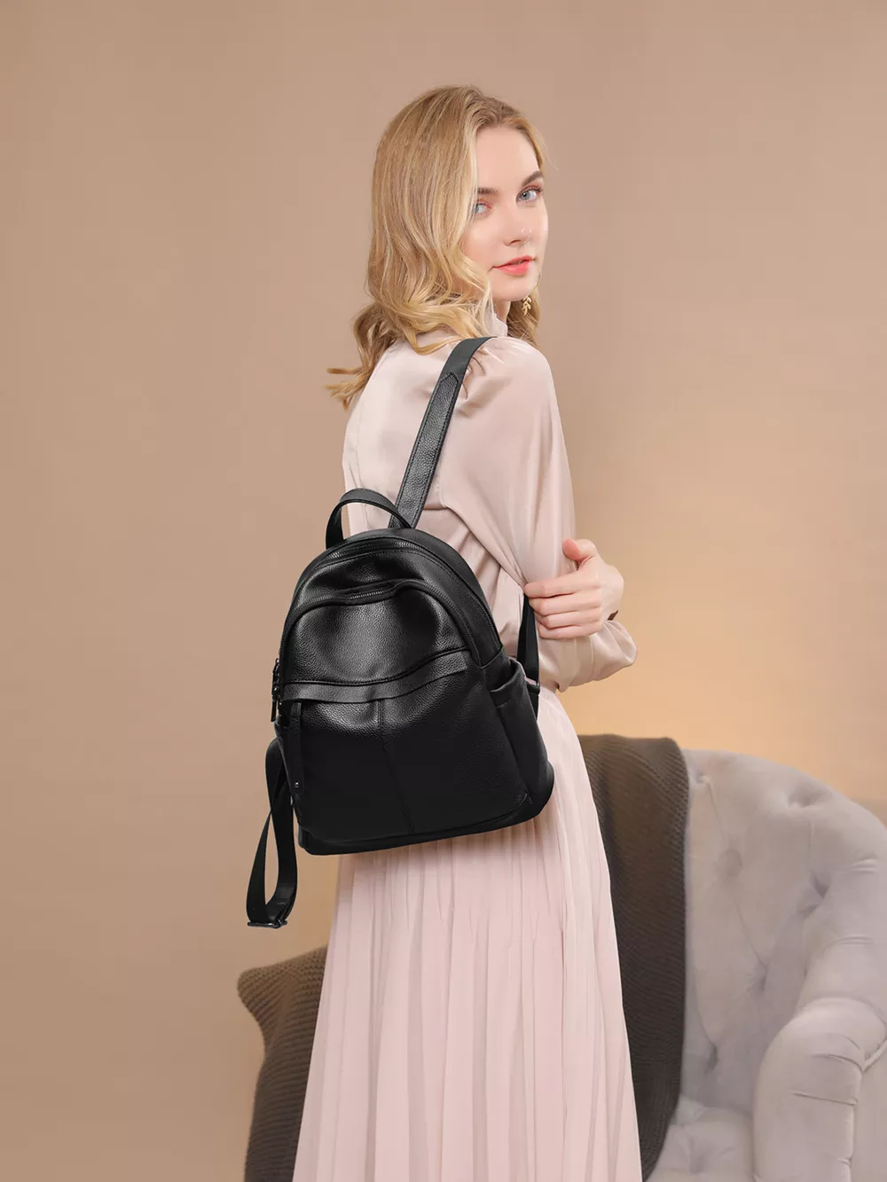 Minimalist Chic PU Leather Casual Backpack Bag, image 3