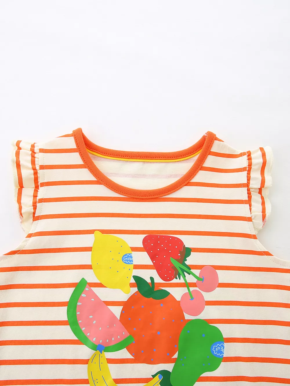 Children's Striped Fruit Print Ruffle Sleeve Tee, image 3
