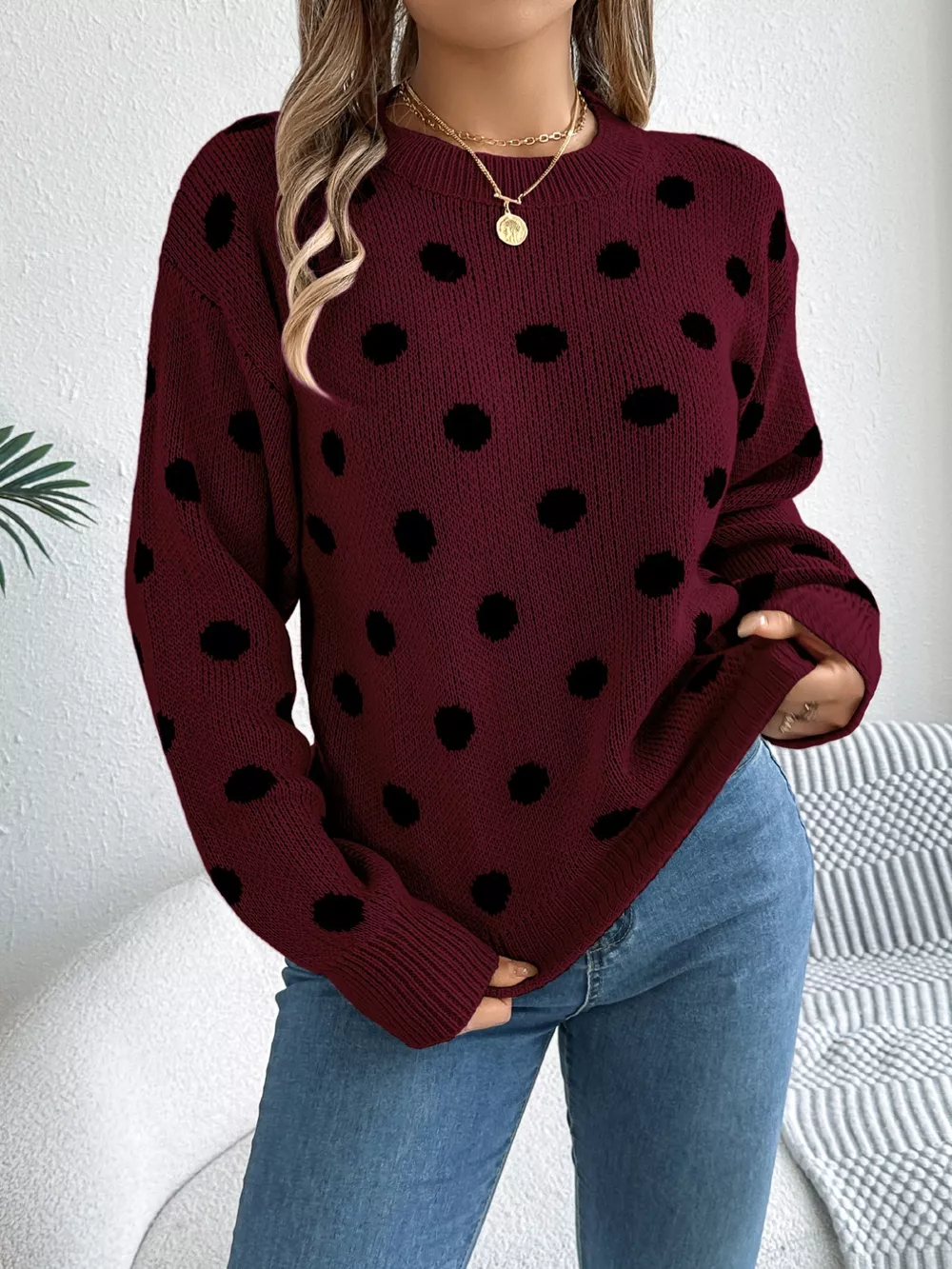 Polka Dot Round Neck Sweater, image 12