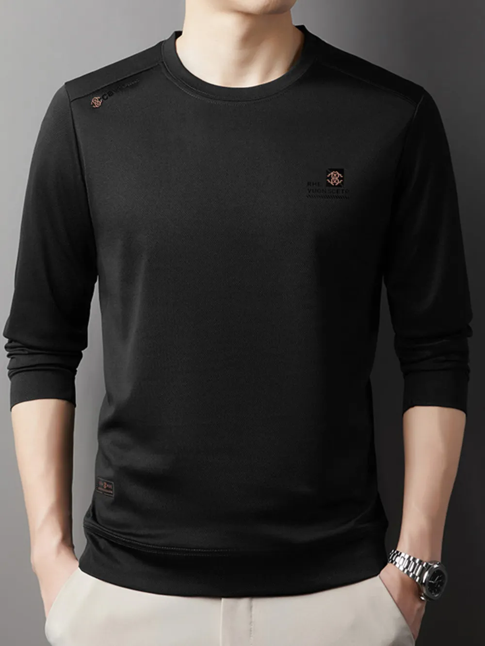 Men's Plus Size Long Sleeve Crew Neck Slim Fit Top, image 5